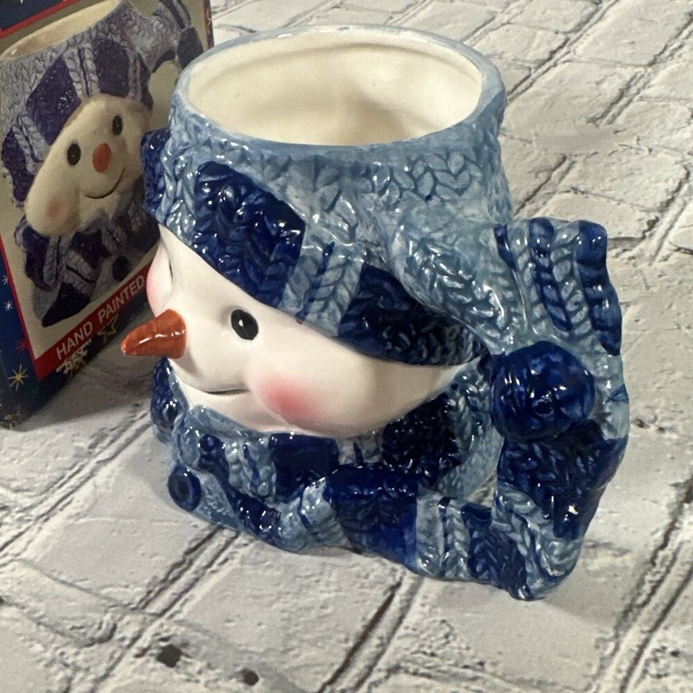Holiday Workshop Vintage Snowman Ceramic Mug Christmas Blue Knit Hat and Scarf - Picture 13 of 13
